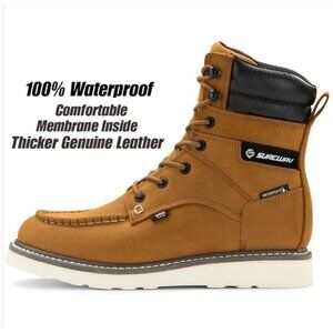 Sureway Mens Moc Toe Waterproof Work Boots Light Brown Size 11 NEW